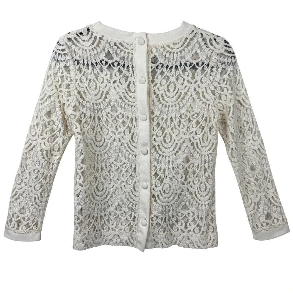 Banana Republic Lace Button Back Top Women XS Ivory‎ Cream Floral Sheer Romantic
